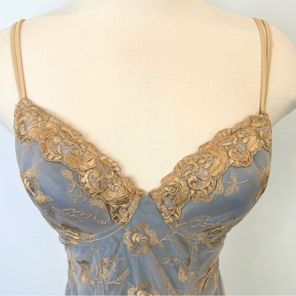 90s Victoria’s Secret Gold Embroidered Blue Gray Vintage Corset Bustier Top 36C🔥 - Picture 9 of 11